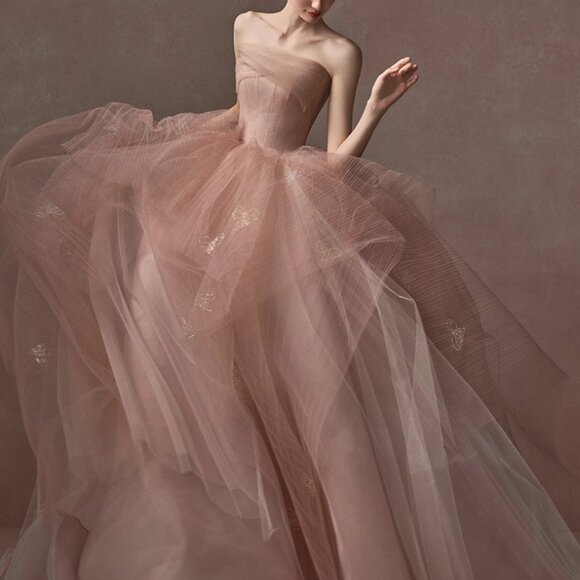 New Dusty Rose Ruffle Tulle Ballgown Strapless Prom/Debutante Dress - Picture 1 of 5